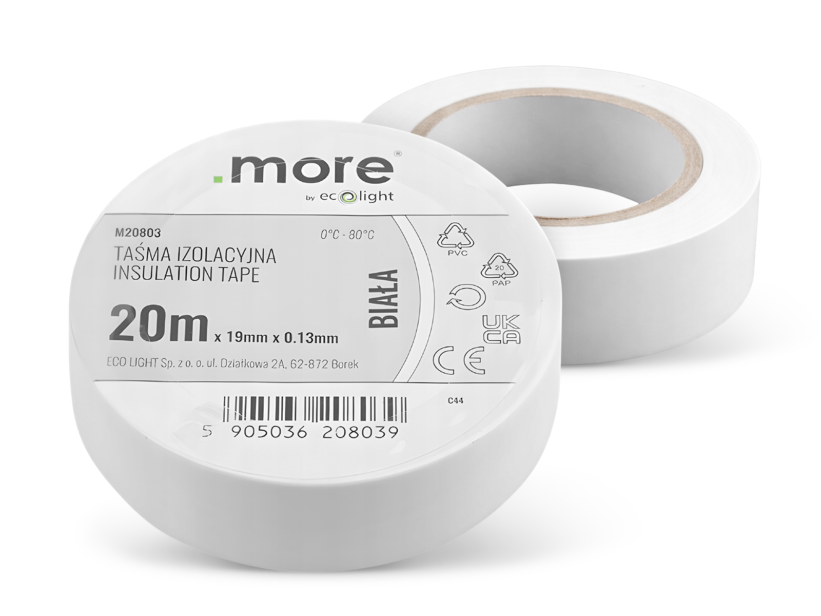 Taśma izolacyjna 19mm x 0,13mm BIAŁA 20m 1szt.